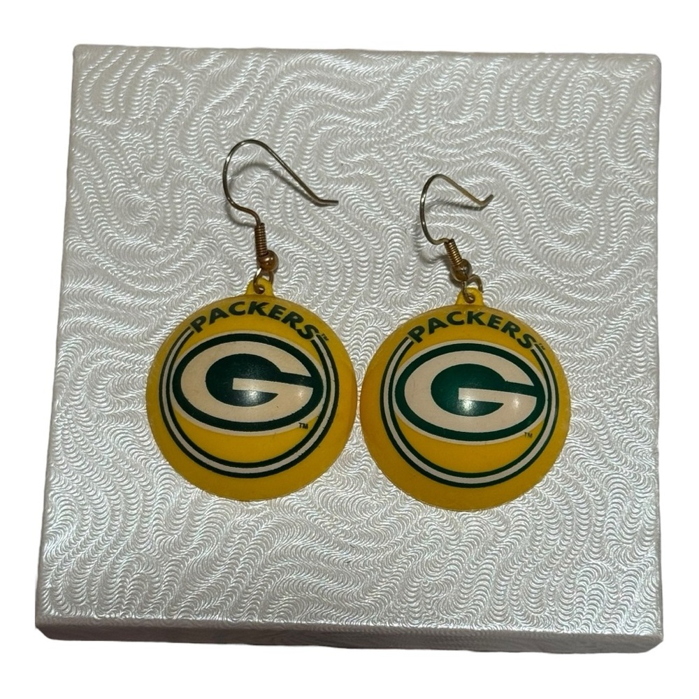 Vintage 1990’s Green Bay Packers Earrings Green & Yellow Dome Shaped